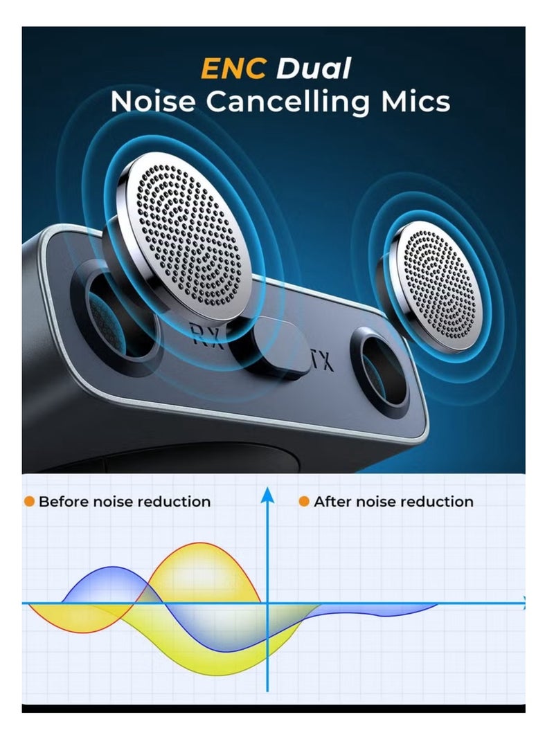 Bluetooth 5.3 Car Adapter, Transmitter Receiver 2 in 1, Enhanced Dual Mics & LED Digital Display 3.5mm AUX Adapter, Bluetooth Wireless Adapter for Car Audio/Home Stereo/TV/Airplane/PC/Speaker, Metal - Image 3