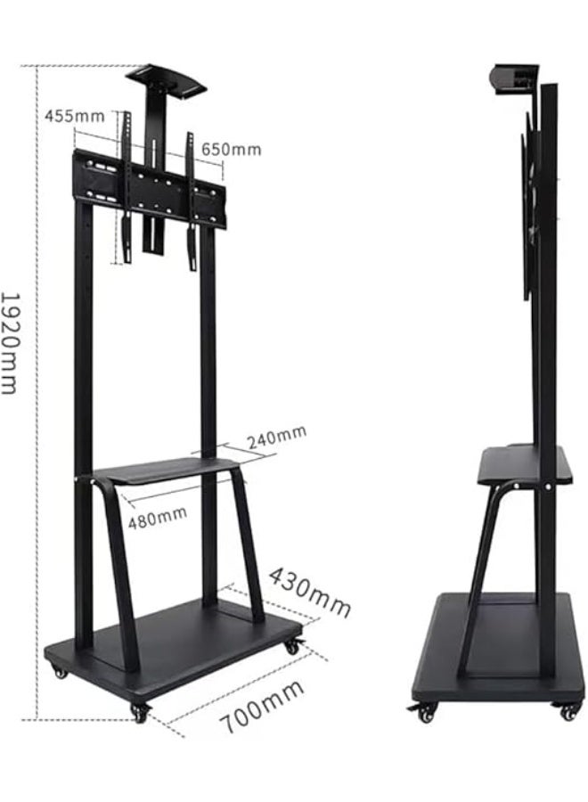 حامل تلفزيون معدني متحرك بارتفاع قابل للتعديل – يناسب شاشات من 32 إلى 75 بوصة، لون أسود - Image 3