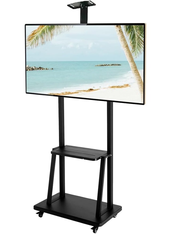 حامل تلفزيون معدني متحرك بارتفاع قابل للتعديل – يناسب شاشات من 32 إلى 75 بوصة، لون أسود - Image 1