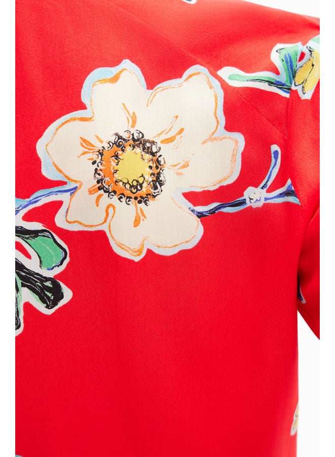 Short gathered floral blouse