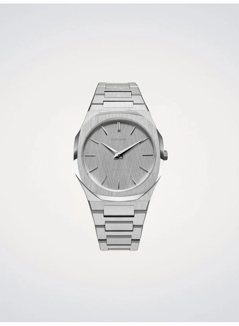 D1 MILANO Ultra Thin Linen (40mm) Silver Linen Brushed Dial / Stainless Steel Bracelet D1-UTBJ23 - Image 1