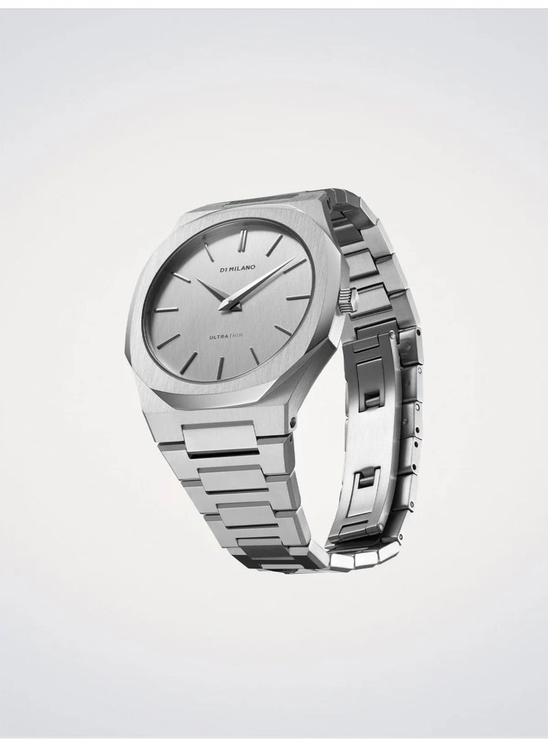 D1 MILANO Ultra Thin Linen (40mm) Silver Linen Brushed Dial / Stainless Steel Bracelet D1-UTBJ23 - Image 4
