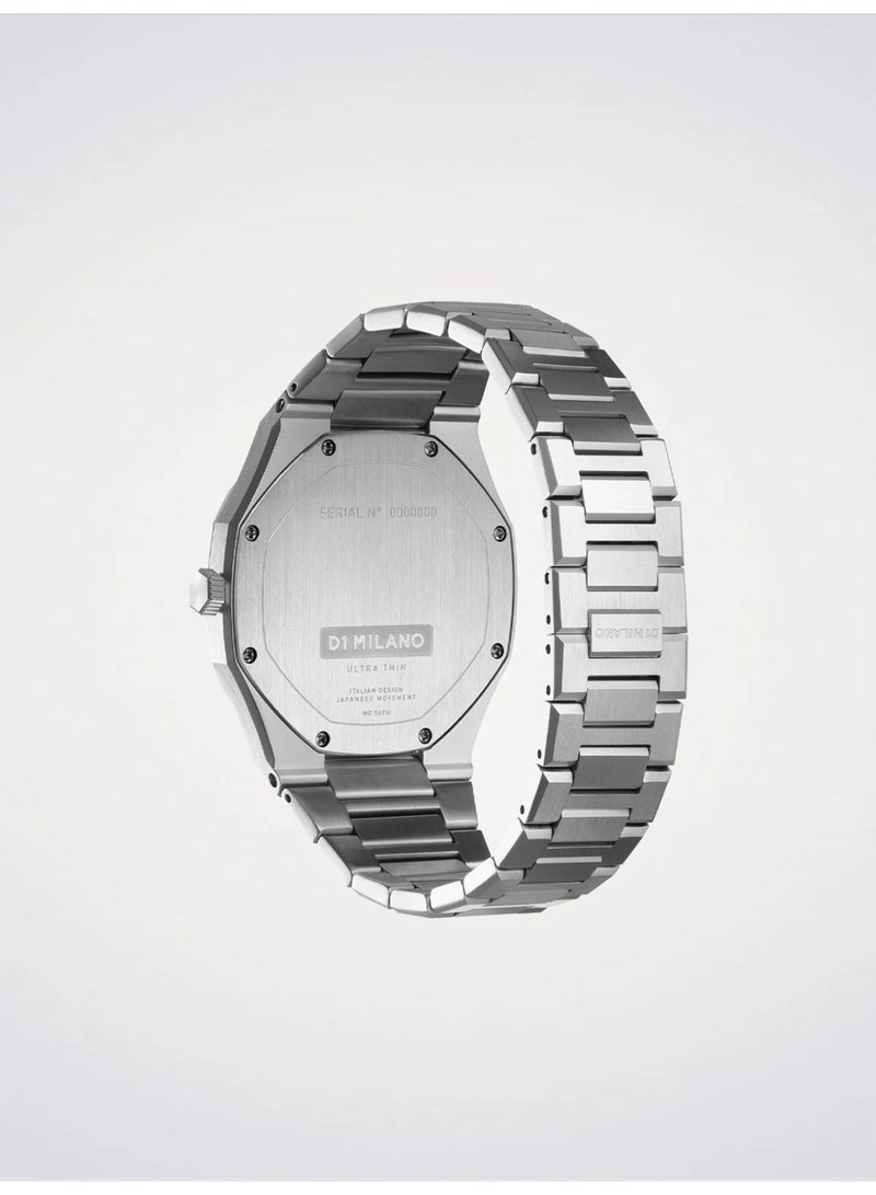 D1 MILANO Ultra Thin Linen (40mm) Silver Linen Brushed Dial / Stainless Steel Bracelet D1-UTBJ23 - Image 2