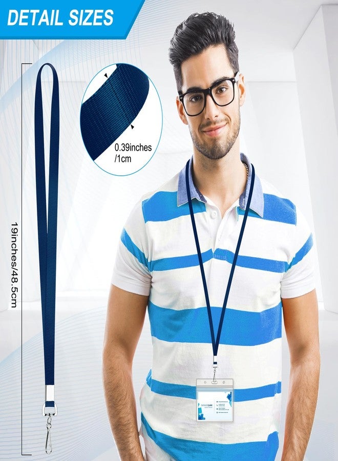 Maileto 50 Pack Bulk Lanyard for ID Badge Holder Durable Flat Lanyard with Swivel Hook and Badge Clip (Navy Blue) - Image 3