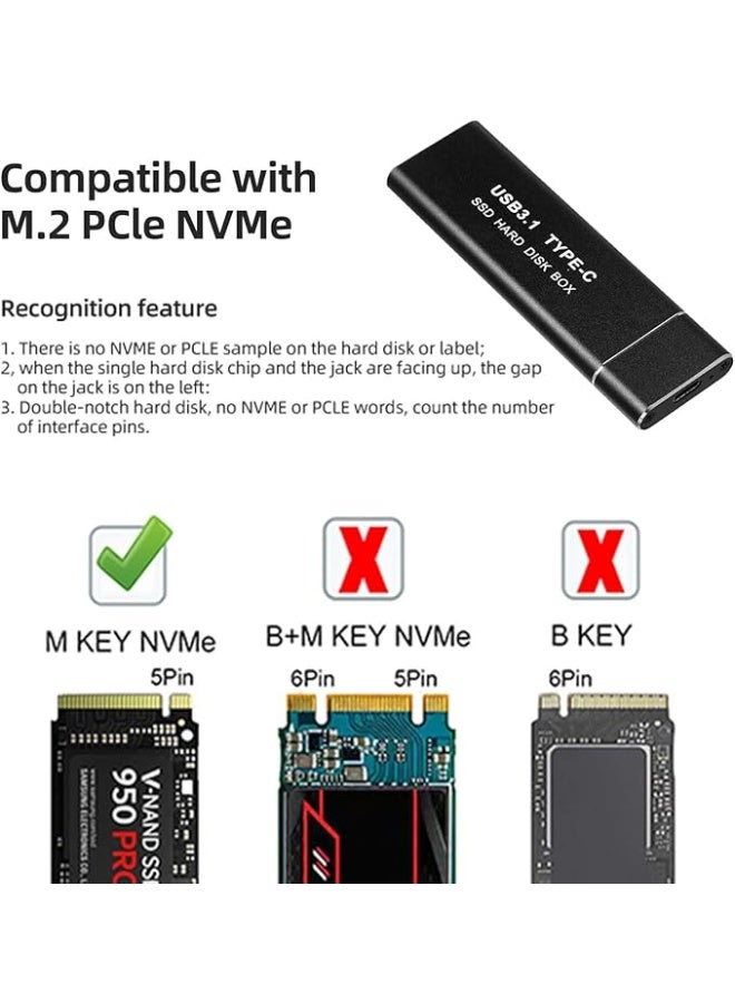 M.2 NVME Enclosure USB 3.1SSD Case 10 Gbps Gen 2 to PCI-e [NV Me & SATA] with UASP Trim, for NV Me PCIe M-Key/M+B Key in 2230/2242/2260/2280 with USB AC Cable, Tool-Free Housing Aluminum (Not NFGG) - Image 2