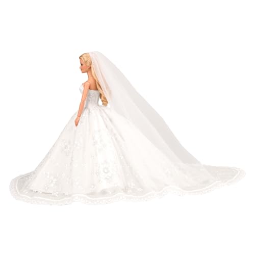 BARWA Wedding Set White Wedding Dress with Veil and Formal Suit Outfit for Boy & Girl Dolls - Image 4