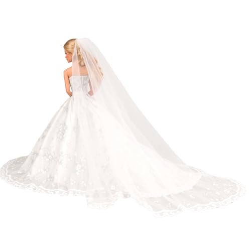 BARWA Wedding Set White Wedding Dress with Veil and Formal Suit Outfit for Boy & Girl Dolls - Image 5