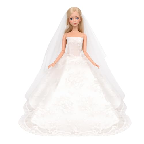 BARWA Wedding Set White Wedding Dress with Veil and Formal Suit Outfit for Boy & Girl Dolls - Image 3