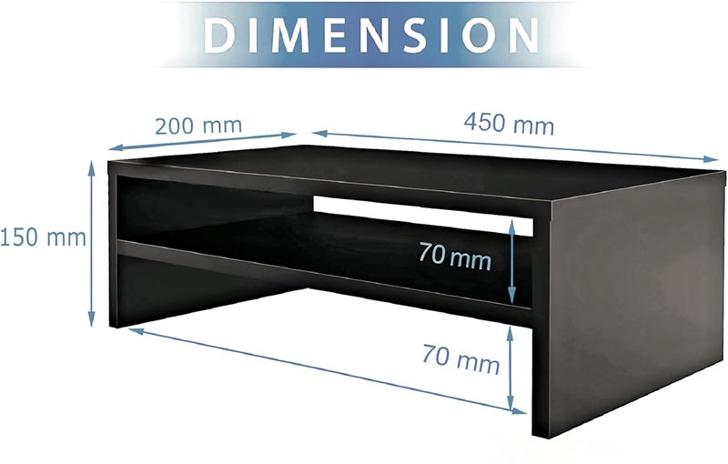 DIME حامل شاشة خشبي مع منظم تخزين للمكتب، الطاولات، المكتب، المنزل، الاستوديو، طاولة الدراسة | حامل شاشة مريح لسطح المكتب (متوسط، أسود) - Image 2