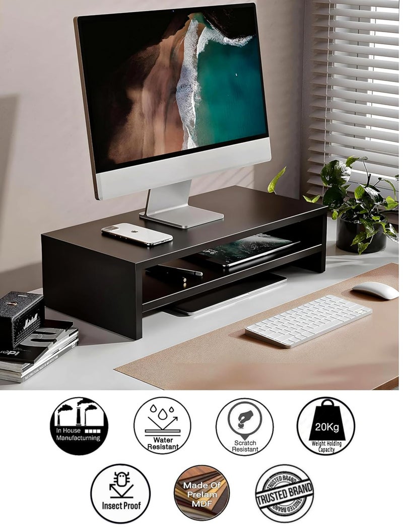 DIME حامل شاشة خشبي مع منظم تخزين للمكتب، الطاولات، المكتب، المنزل، الاستوديو، طاولة الدراسة | حامل شاشة مريح لسطح المكتب (متوسط، أسود) - Image 3