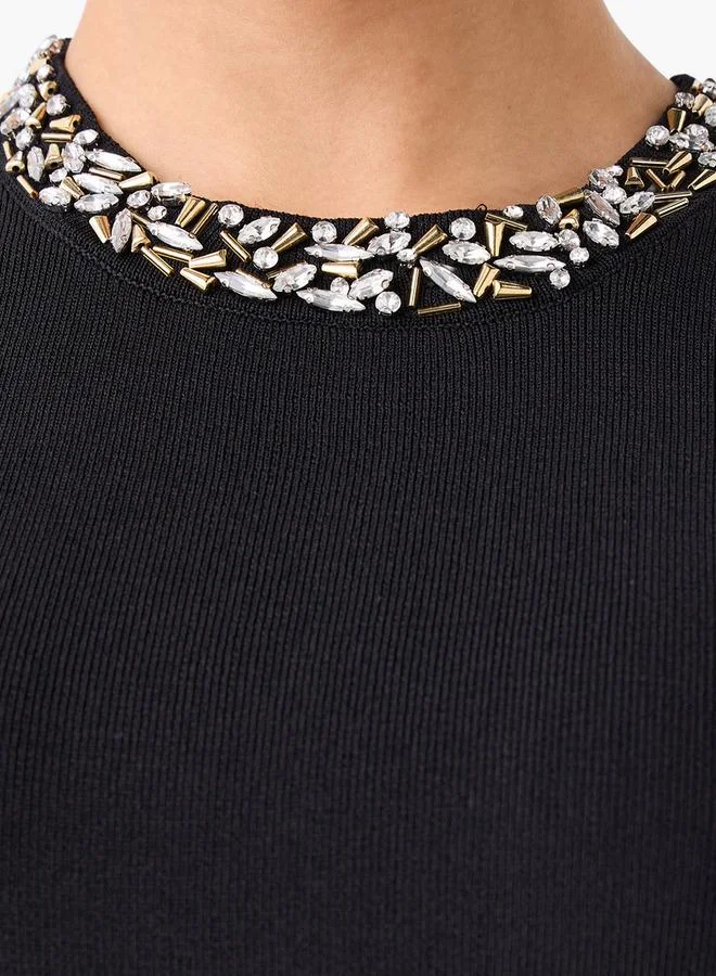 ايكونيك Iconic Regular Fit Peplum Top with Embellished Detail