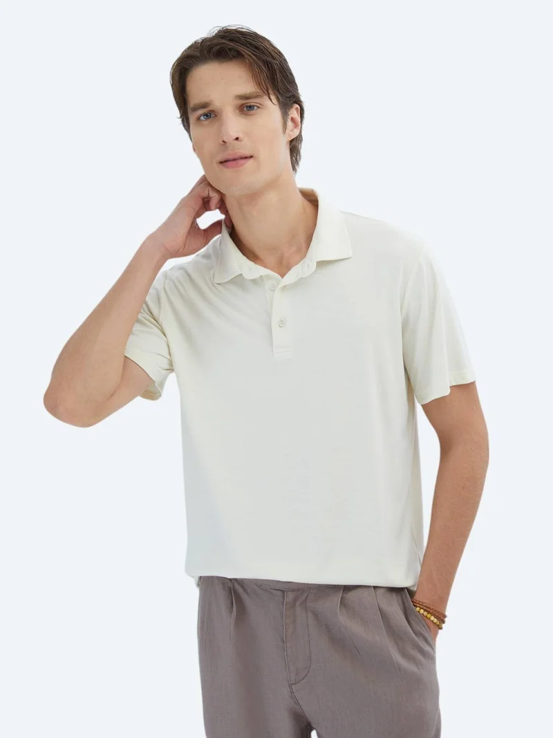 Kip Ecru Plain Recycled Polo Neck T-Shirt