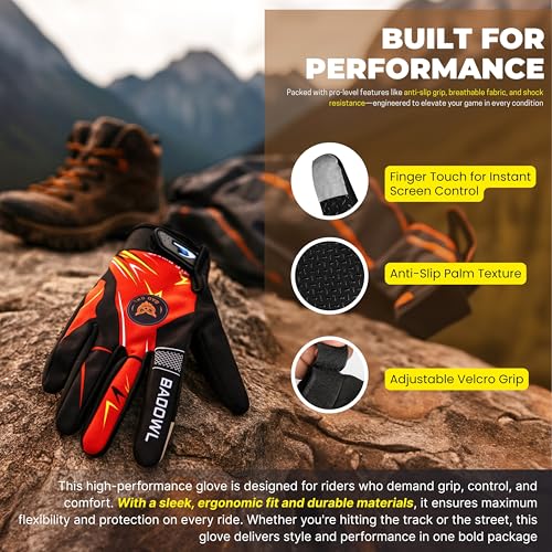 BADOWL Motoflex Bike Riding Gloves for Men and Women – Full Finger Hand Protection, Non-Slip Grip, Breathable Fabric, Suitable for Cycling, Motorbike and Outdoor Sports (Red, M) - Image 4