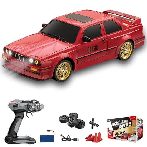Hylukon 116 Scale RC Drift Car 30KMH 4WD 24GHz Remote Control Cars with LED Light Racing and 4 Drifting Wheels 3 Rechargeable Batteries Perfect Toy Gift for Teen Adults Red - Image 1