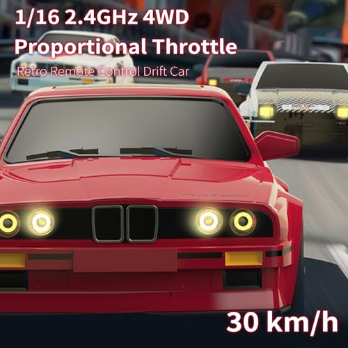 Hylukon 116 Scale RC Drift Car 30KMH 4WD 24GHz Remote Control Cars with LED Light Racing and 4 Drifting Wheels 3 Rechargeable Batteries Perfect Toy Gift for Teen Adults Red - Image 5