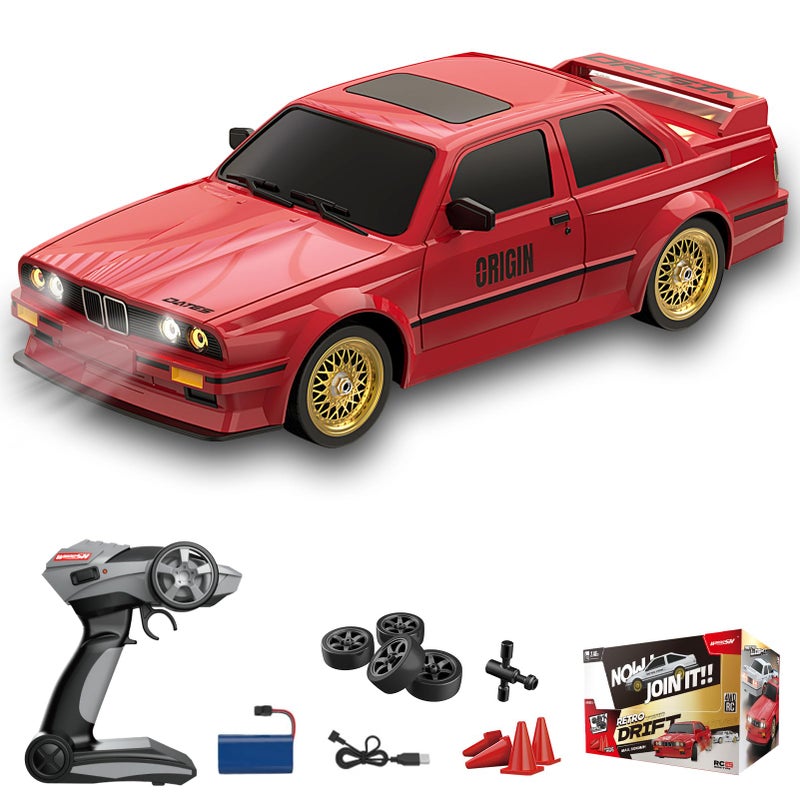 Hylukon 116 Scale RC Drift Car 30KMH 4WD 24GHz Remote Control Cars with LED Light Racing and 4 Drifting Wheels 3 Rechargeable Batteries Perfect Toy Gift for Teen Adults Red - Image 3