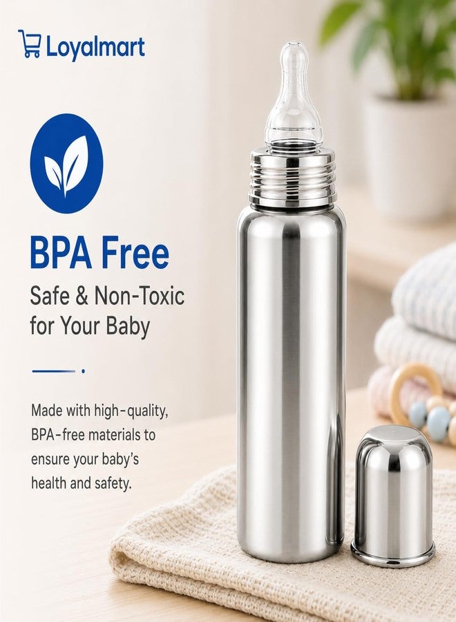 Loyalmart Baby Feeding Bottle for Baby Stainless Steel Bottle 250ml BPA Free & Plastic Free with Easy Clean Hygienic Leak Proof Safe Soft Silicone Nipple for Newborn & Babies (250ml, Silver) - Image 5