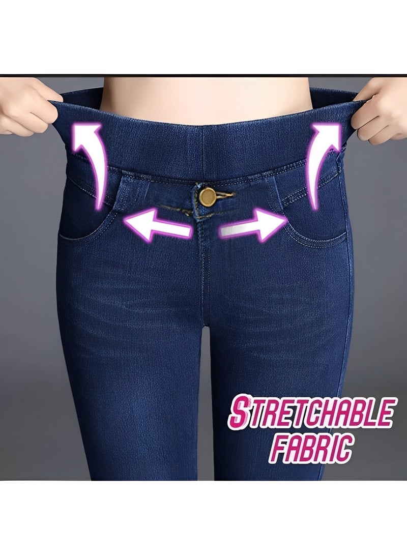 REOCLE Women's Fleece Jeans Winter Thick Skinny Pants Fleece Lined Slim Stretch Warm Jeggings Slim Fit Warm High Waist Denim Jean - Image 2