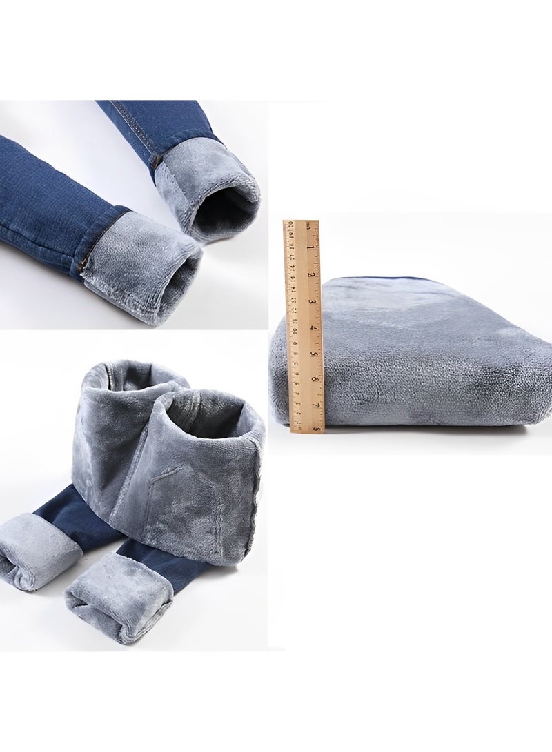 REOCLE Women's Fleece Jeans Winter Thick Skinny Pants Fleece Lined Slim Stretch Warm Jeggings Slim Fit Warm High Waist Denim Jean - Image 5