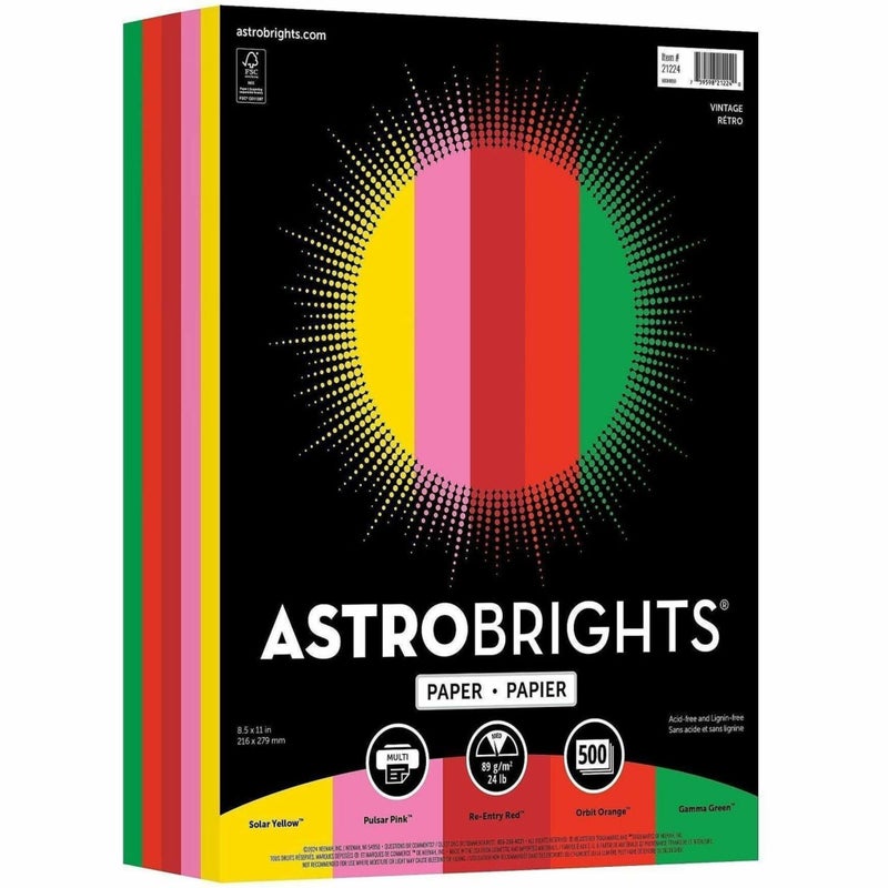 Astrobrights Bright Color Paper, Wausau AstrobrightsÂ®, Letter Paper Size, 24 Lb, Assorted Colors, Ream Of 500 Sheets - Image 1