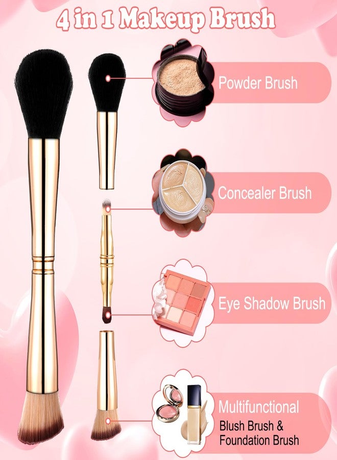 Yolev Travel Makeup Brush Set 4 In 1 Makeup Brush With Case Dual Ended Mini Travel Size Makeup Brushes Foundation/Blush Brush Eyeshadow Brush Concealer Brush for Cosmetic Make Up (Gold) - Image 3