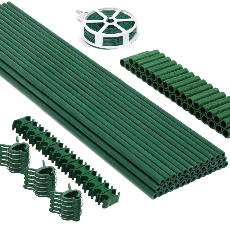 MAXPACE 125pcs Garden Stakes Kit: Includes 40 Sets of Fiberglass Plant Sticks Supports & Accessories for DIY 4ft, 5ft, 6ft, 7ft Stakes for Tomato, Vegetables, Indoor & Outdoor Gardening Supplies - Image 1