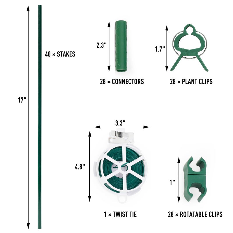 MAXPACE 125pcs Garden Stakes Kit: Includes 40 Sets of Fiberglass Plant Sticks Supports & Accessories for DIY 4ft, 5ft, 6ft, 7ft Stakes for Tomato, Vegetables, Indoor & Outdoor Gardening Supplies - Image 3