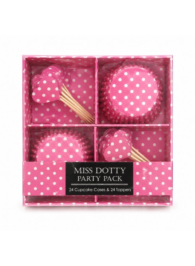 48 PCS Party Pack – 24 Cupcake Cases & 24 Heart Toppers – Polka Dot Cupcake Baking & Party Decoration Set – Assorted Color (Pink, Blue or Black) - Image 2