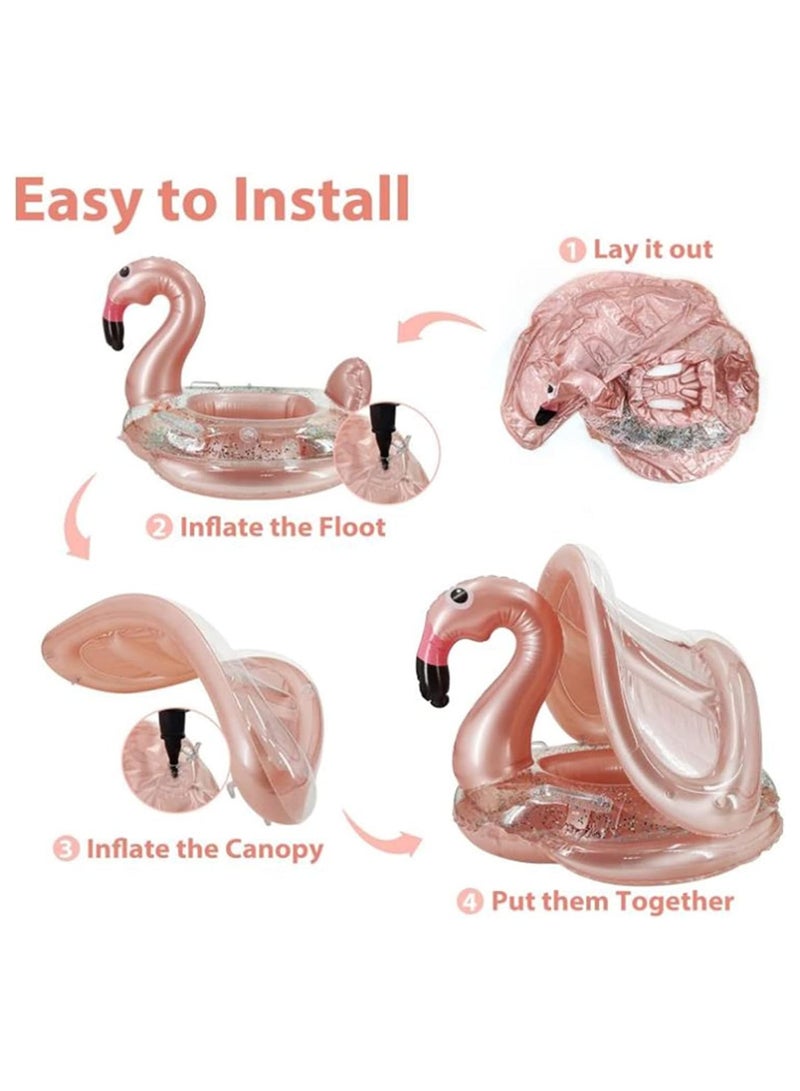 TOMSHOO Baby Pool Float with Canopy Baby Swim Float Inflatable Swimming Ring with Adjustable Sun Protection Canopy Toddler Floaties with Seat and Handle Water Toys for Age 6-36 Months - Image 3