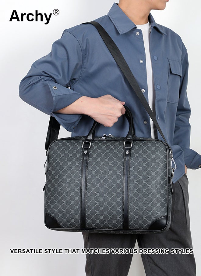 Archy Men's Textured Briefcase - Multi-Way Messenger Bag with Laptop Compartment, Scratch-Resistant & Water-Repellent for Work & Travel  - Image 3