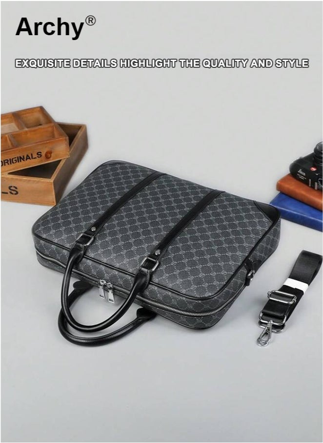 Archy Men's Textured Briefcase - Multi-Way Messenger Bag with Laptop Compartment, Scratch-Resistant & Water-Repellent for Work & Travel  - Image 4