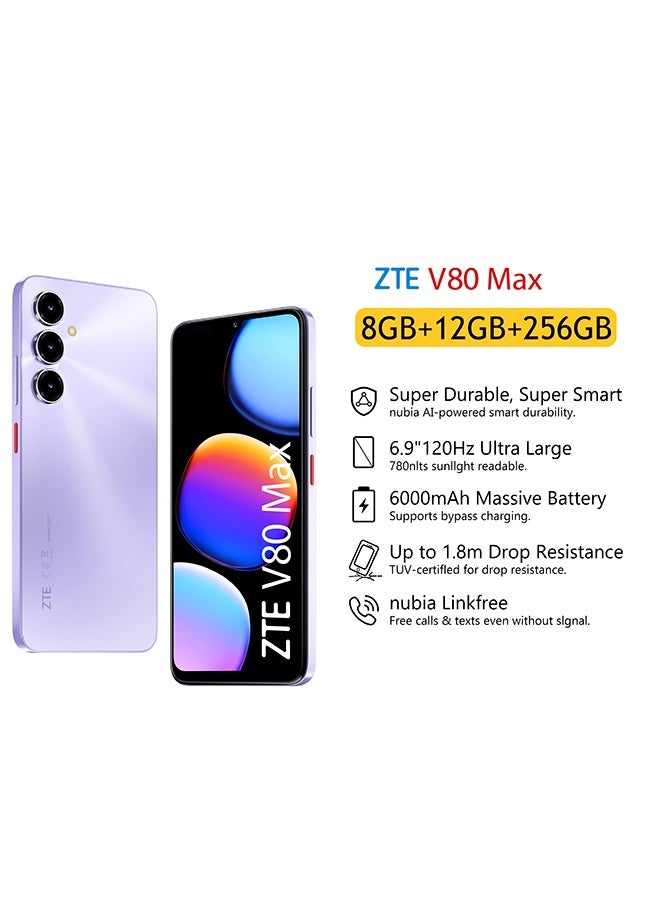 ZTE V80 Max Stardust Purple 6.9-inch HD+ 120Hz 8G+12G RAM 256GB 6000mAh 50MP AI Triple Camera - Middle East Version - Image 1