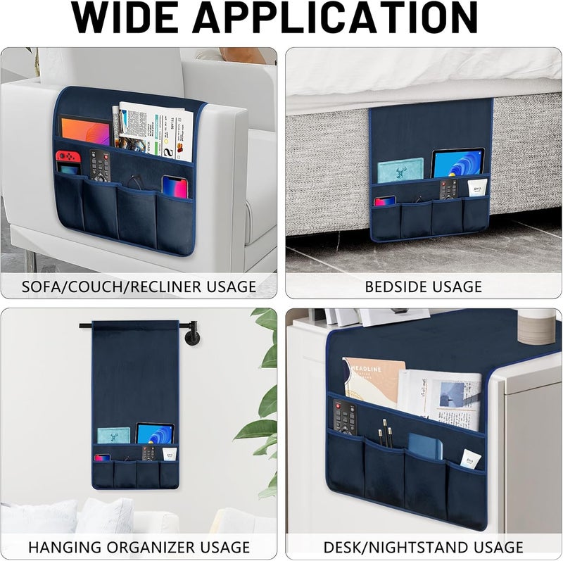 WETRBWEH TV Remote Control Holder Couch Caddy, Non-slip Bedside Caddy Organizer with 5 Pockets for Key Glasses Phone Magazine Holders - Image 3