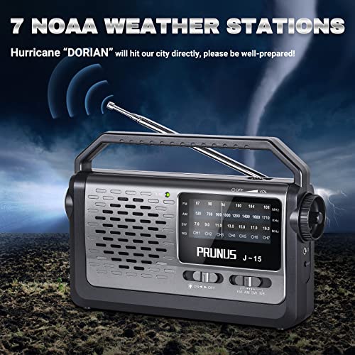 PRUNUS NOAA Weather AM FM Portable Radio,Battery Operated Radio by 3X D Cell Batteries or AC Power with Best Reception,Flashlight, Earphone Jack for Emergency Household&Outdoor,Plug in Wall by J15WB - Image 2