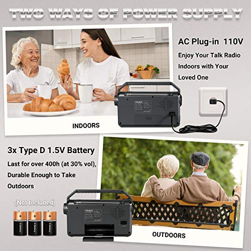 PRUNUS NOAA Weather AM FM Portable Radio,Battery Operated Radio by 3X D Cell Batteries or AC Power with Best Reception,Flashlight, Earphone Jack for Emergency Household&Outdoor,Plug in Wall by J15WB - Image 4