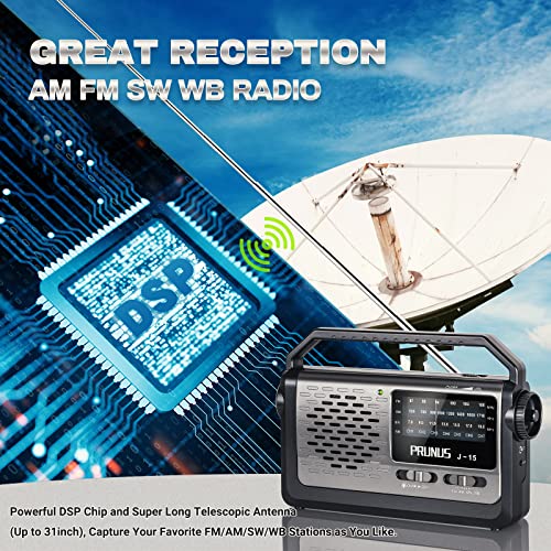 PRUNUS NOAA Weather AM FM Portable Radio,Battery Operated Radio by 3X D Cell Batteries or AC Power with Best Reception,Flashlight, Earphone Jack for Emergency Household&Outdoor,Plug in Wall by J15WB - Image 3
