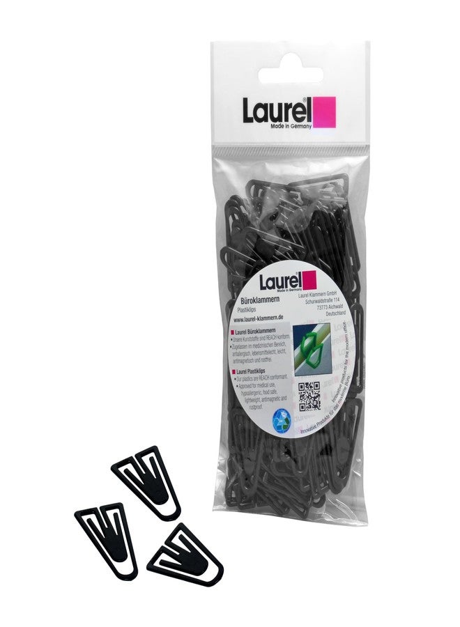 Laurel Plastiklips 35mm Cute Designer Plastic U Shape Paper Clips for Documents Office Home Shop School | 1307-11 | Black | 100 Clips - Image 1