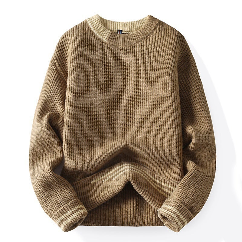 Simple Fashion 2021 Winter Round Neck Sweater Men'S New Color Matching Sweater Loose Coat Korean Fashion Men'S Top - Image 5