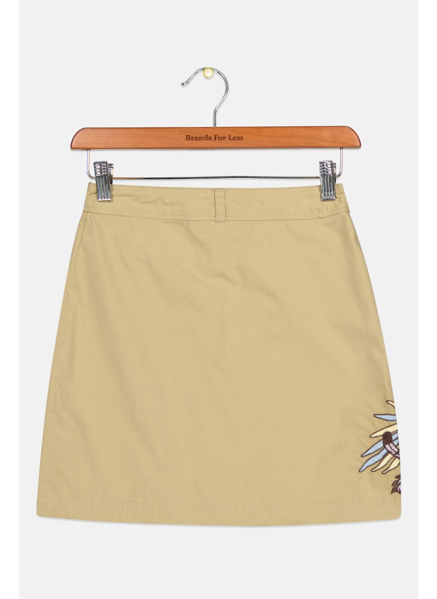 RIVER ISLAND - Kids Girl Embroidered Basic Shorts, Khaki - Image 1