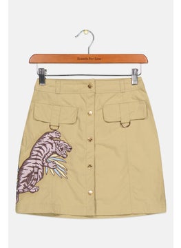 Kids Girl Embroidered Basic Shorts, Khaki