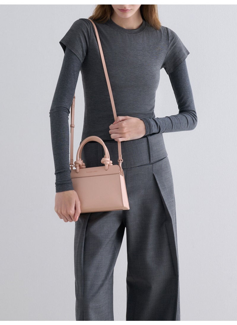 Charles & Keith CHARLES & KEITH Sabine Knotted-Handle Trapeze Tote Bag & Handle Bag & Crossbody Bag for Women - Light Pink  - Image 2
