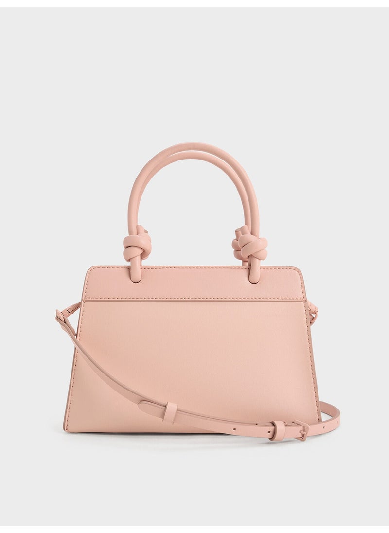 Charles & Keith CHARLES & KEITH Sabine Knotted-Handle Trapeze Tote Bag & Handle Bag & Crossbody Bag for Women - Light Pink  - Image 1