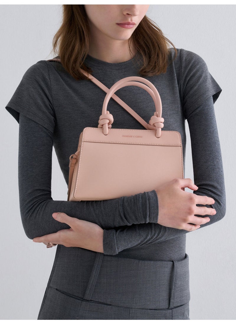 Charles & Keith CHARLES & KEITH Sabine Knotted-Handle Trapeze Tote Bag & Handle Bag & Crossbody Bag for Women - Light Pink  - Image 5