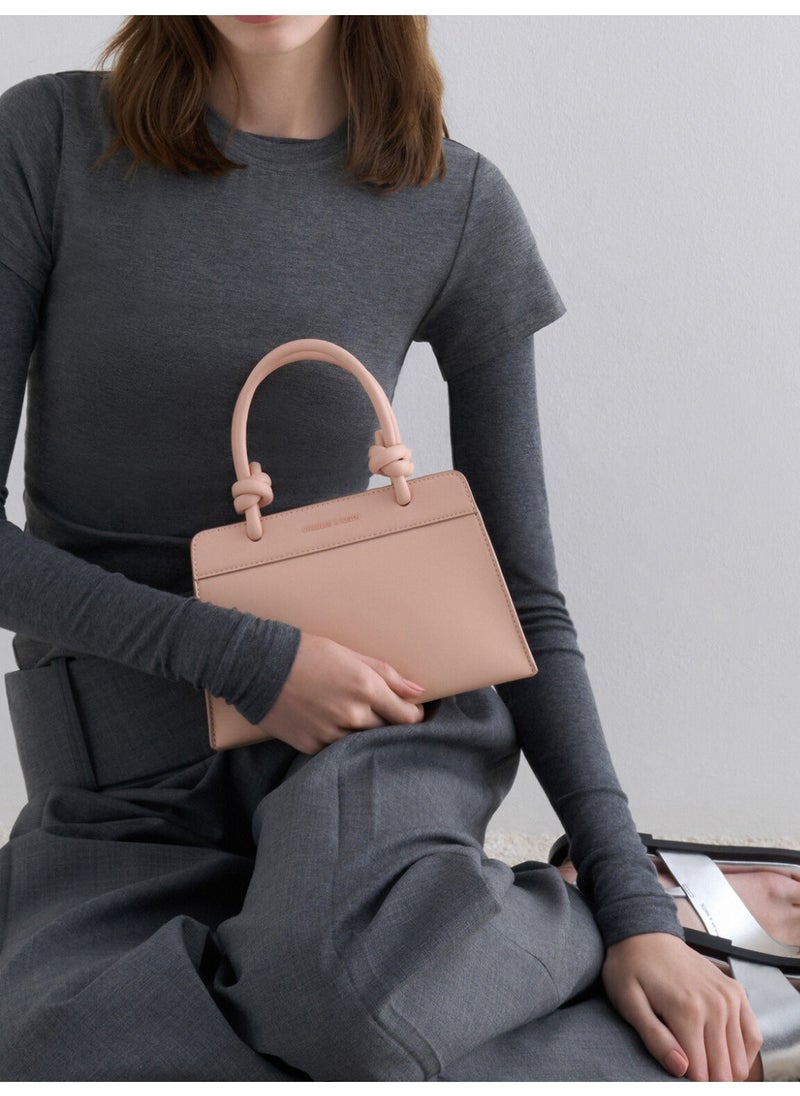 Charles & Keith CHARLES & KEITH Sabine Knotted-Handle Trapeze Tote Bag & Handle Bag & Crossbody Bag for Women - Light Pink  - Image 4