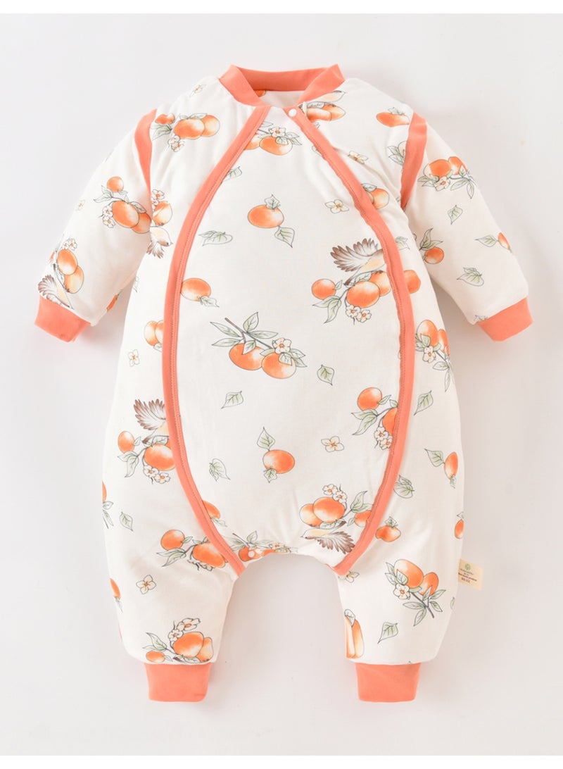 Baby Romper Jumpsuit, Thin Pure Cotton, Warm & Skin-Friendly, Orange Fruit & Bird Print - Image 1