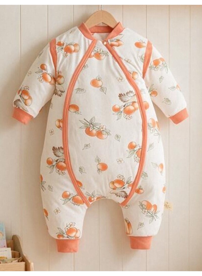Baby Romper Jumpsuit, Thin Pure Cotton, Warm & Skin-Friendly, Orange Fruit & Bird Print - Image 2