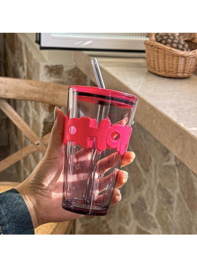 Spaceshoop Reusable Coffee Mug with Straw - Tea and Coffee Glass Sipper Tumbler Mug, Soda , Fruit Juice, Milk Mug with Straw Transparent 450ML  - Image 1