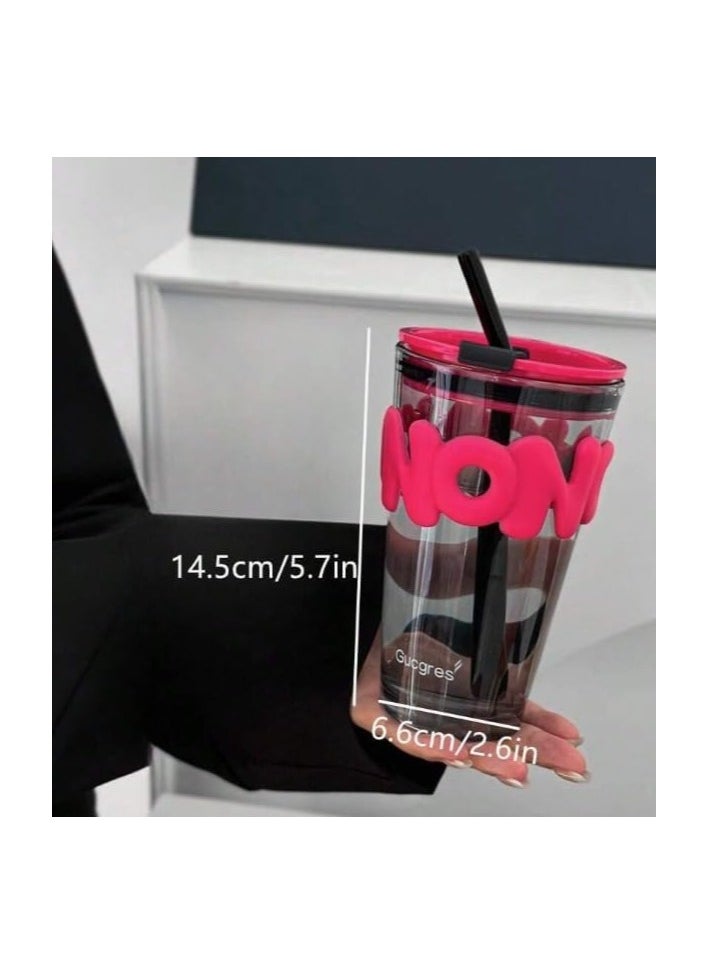 Spaceshoop Reusable Coffee Mug with Straw - Tea and Coffee Glass Sipper Tumbler Mug, Soda , Fruit Juice, Milk Mug with Straw Transparent 450ML  - Image 2