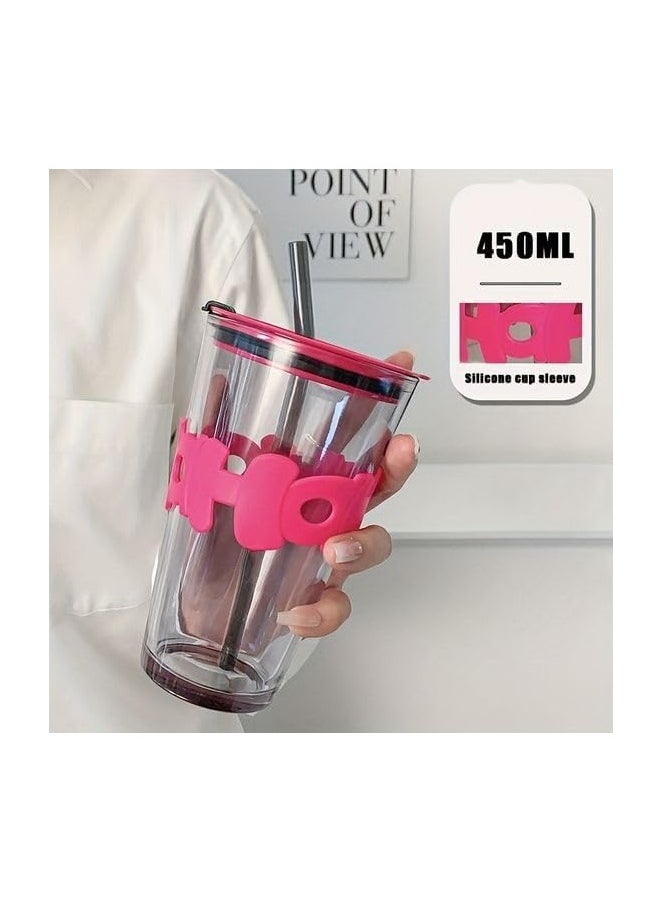 Spaceshoop Reusable Coffee Mug with Straw - Tea and Coffee Glass Sipper Tumbler Mug, Soda , Fruit Juice, Milk Mug with Straw Transparent 450ML  - Image 3