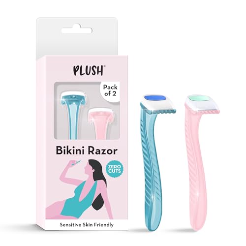 Plush Reusable Bikini Razor for Women (2 Pcs) | Best Razor for Shaving Private Parts & Pubic Area | German Precision Blades, Lubricating Strips & Safety Comb for 1-Stroke Shave | No Bumps, No Cuts - Image 1